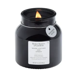 Better Homes & Gardens Warm Leathered Amber Scented Wooden Wick Candle