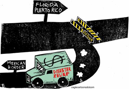 Political Cartoon U.S. Florida Puerto Rico Hurricane Disaster Relief Aid Border