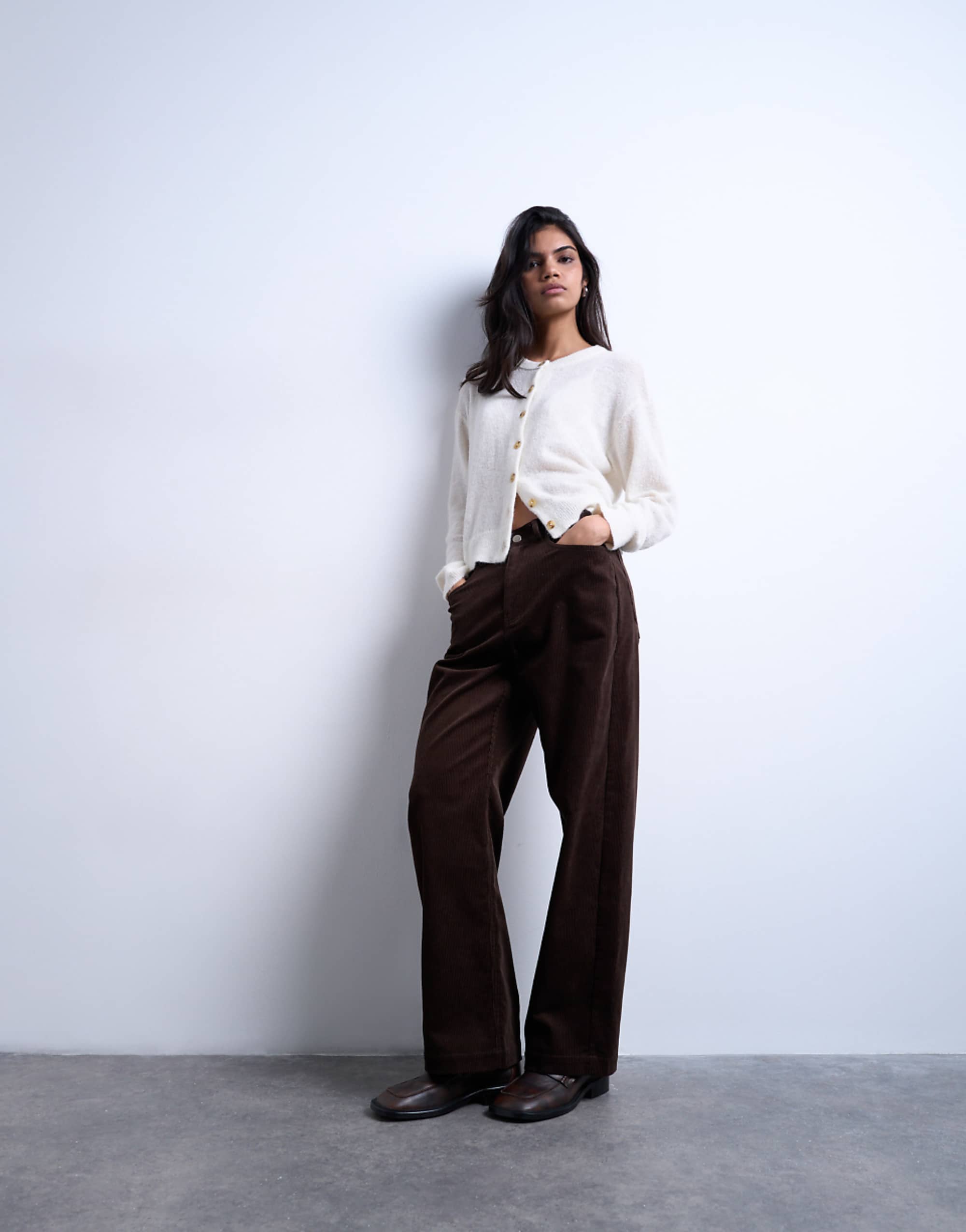 Topshop Cord High Rise Barrel Trouser in Brown