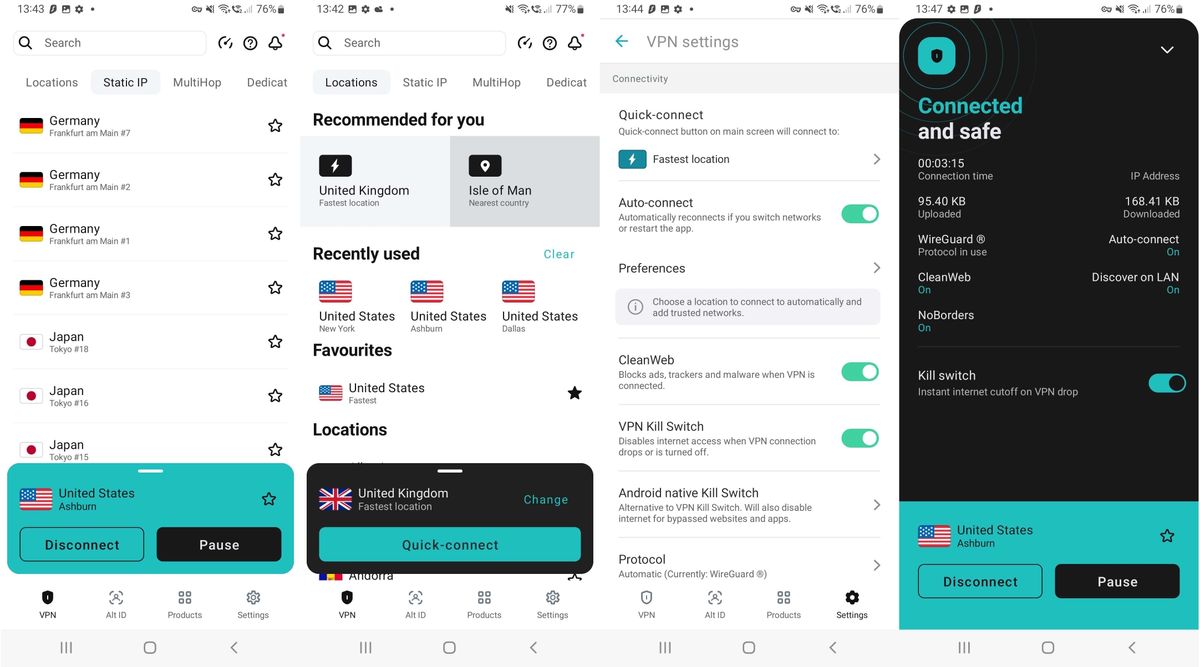 Screengrabs showing Surfshark running