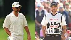 Side-by-side images of Jason Day in his Malbon apparel