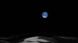 A view of Earth from the moon's south pole according to NASA visual artists.
