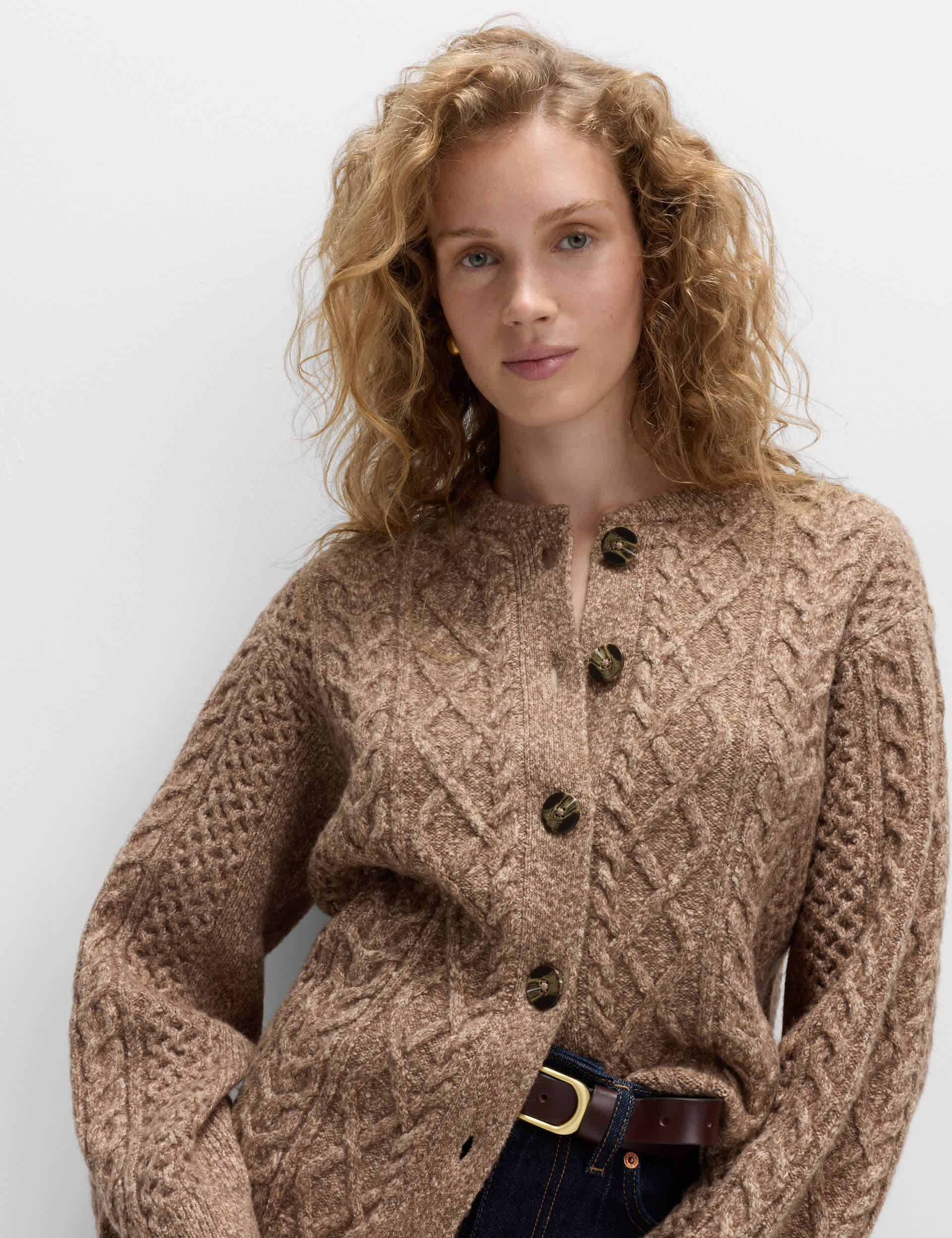 Cable Knit Button Front Cardigan