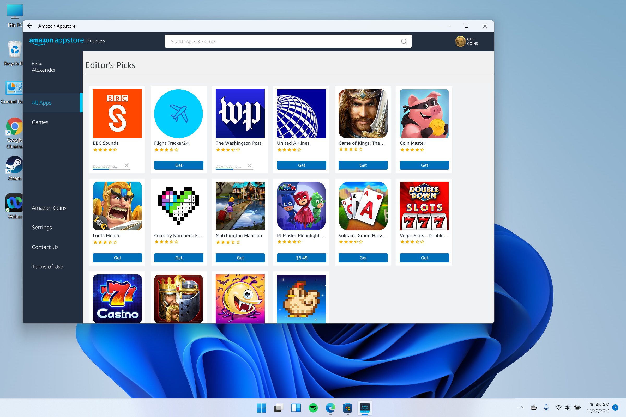 Amazon Appstore Preview on Windows 11