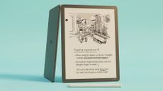 Kindle Scribe without Front Light on a turquoise background