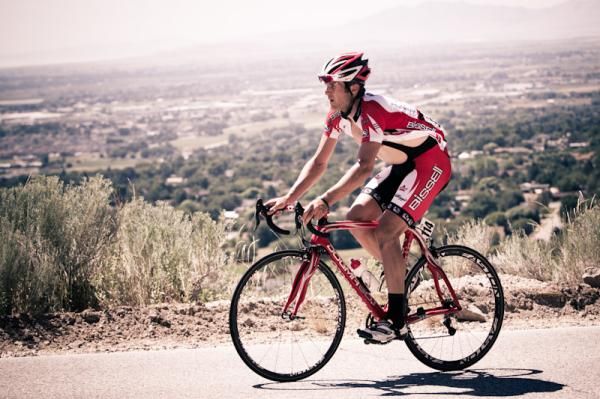 Jay Thomson (Bissell) makes his way up the climb.