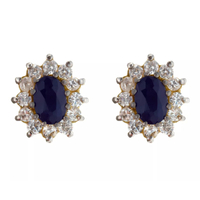 H. Samuel 9ct Gold Sapphire &amp; Cubic Zirconia Oval Cluster Earrings: £119