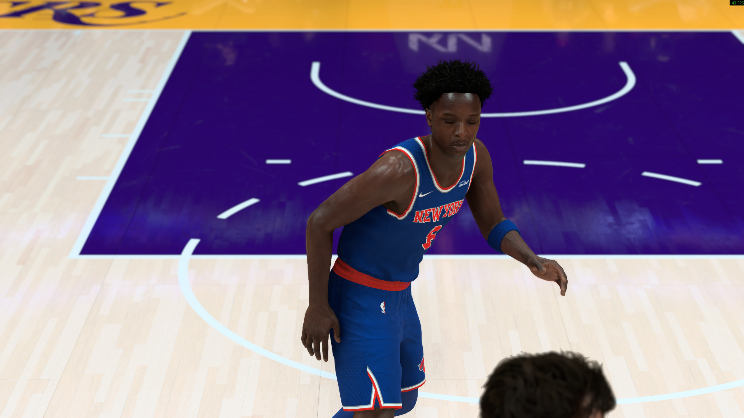 A NY Knicks player in NBA 2K27 with DLSS 5 off