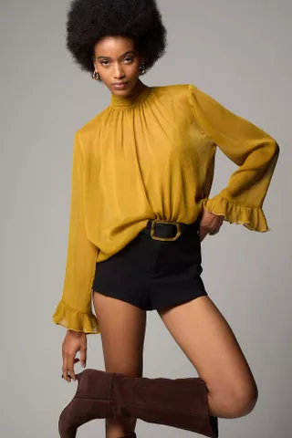 Langärmlige, transparente Bluse mit Stehkragen von Anthropologie