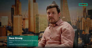 A screenshot from an HPE Clouded video showing Dave Strong, Director Advisory & Professional Services for UK&I at HPE, speaking to the camera
