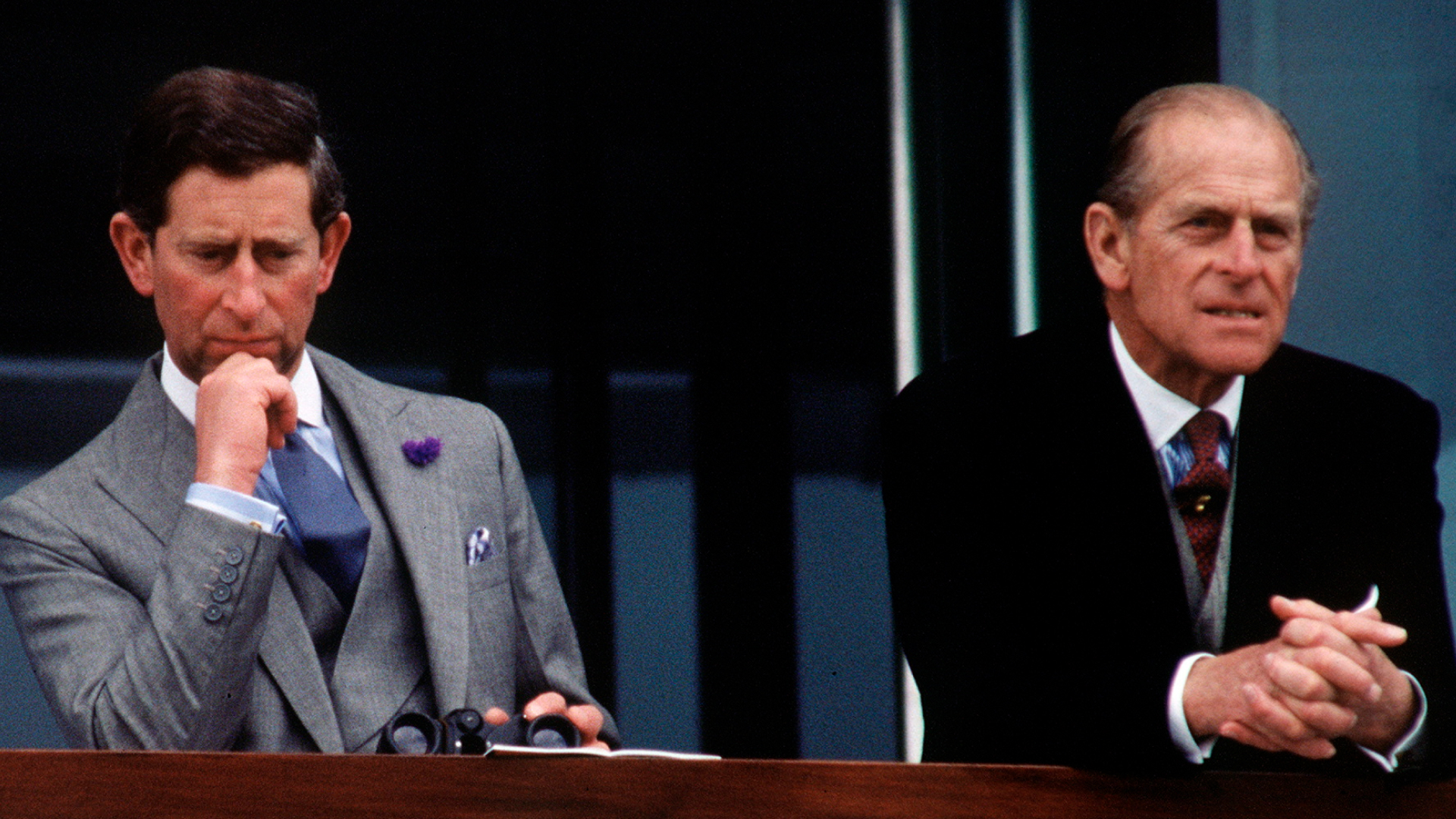 King Charles and Prince Philip at the Epsom Derby looking somber
