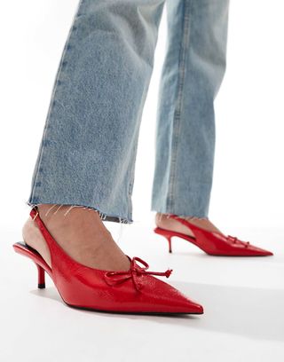 Asos Design Sriracha Bow Slingback-Schuhe mit mittelhohem Absatz in Rot