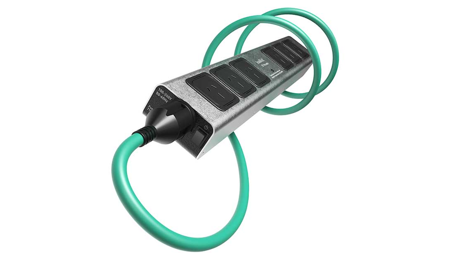 A six-way mains adapter, pictured against a white background