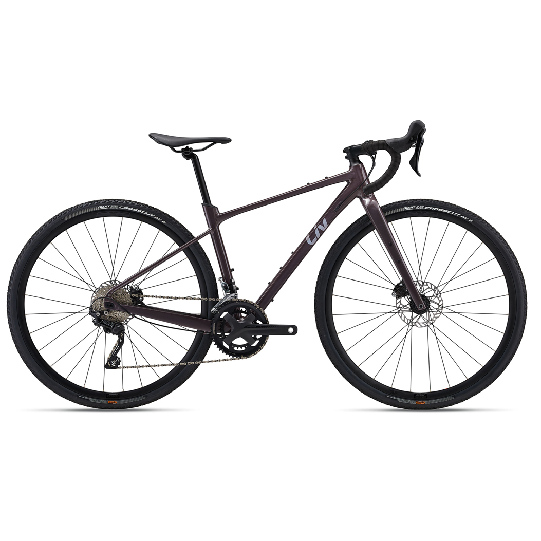 Liv Devote 1 women's specific gravel bike in a purple/red colourway