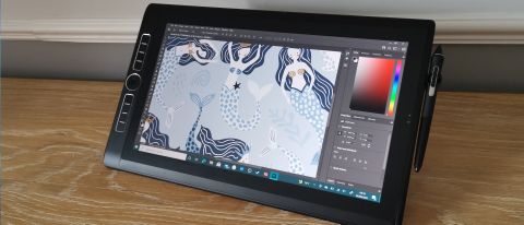 A Wacom Mobile Studio Pro resting on a wooden table