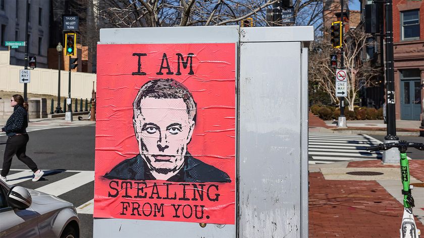 Poster of Elon Musk saying &quot;I am stealing from you&quot;