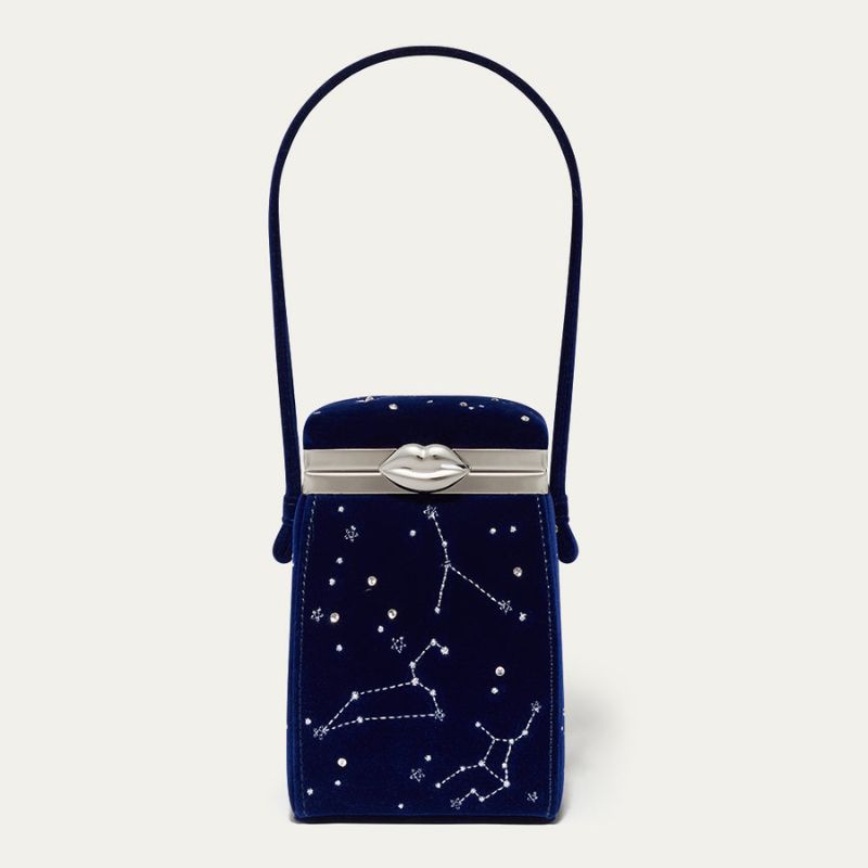 Lulu Guinness, Navy Velvet Cosmic Halley Handbag