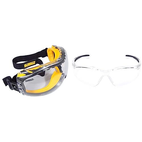 Dewalt Goggle Concealer Clear Goggle Dpg82-11d &amp;amp; Honeywell 1015370 A800 Sporty Safety Eyewear Frame With Clear Anti-Scratch Lens, Translucent One Size,clear/translucent