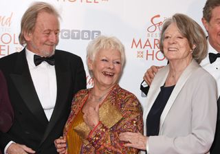 Ronald Pickup, Dame Judi Dench, Dame Maggie Smith, director John Madden and Lillete Dubey attend The Royal Film Performance and World Premiere of "The Second Best Exotic Marigold Hotel" at Odeon Leicester Square on February 17, 2015