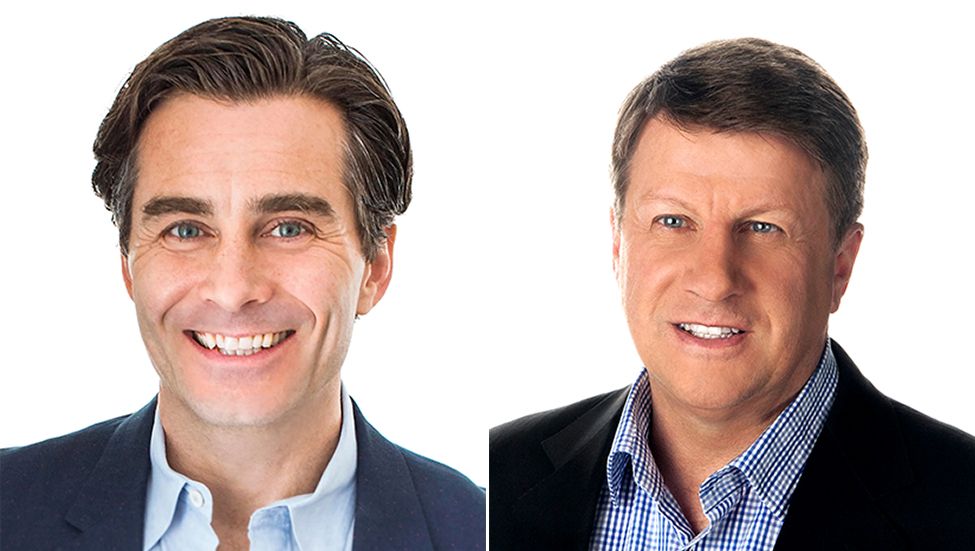 Incoming Tegna CEO Mike Steib (l.) and retiring CEO Dave Lougee