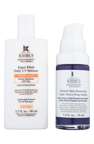 Kieh's sunscreen and Retinol Skin-Renewing Daily Micro-Dose Serum side by side on a white background 