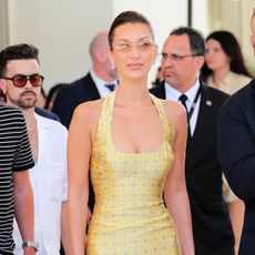 Bella Hadid wearing a yellow dress at Cannes 2024