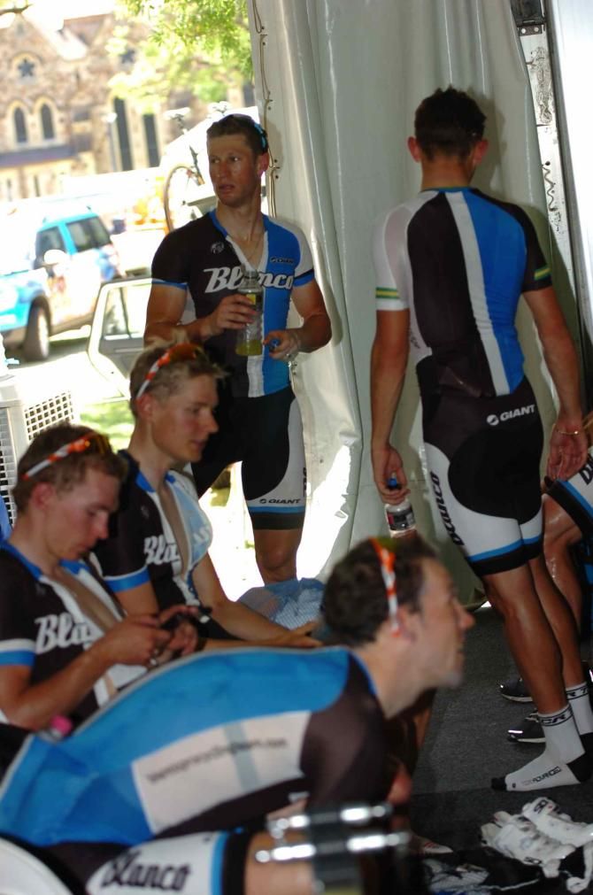 The Blanco Pro Cycling team take a break