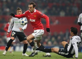 Dimitar Berbatov in action for Manchester United against Valencia in the Champions League in December 2010.