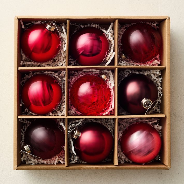 Medium Glass Ball Ornaments (set of 9) - Red