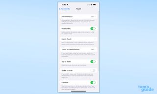 A screenshot of the iOS Settings Accessibility menu, inside the Touch subsection