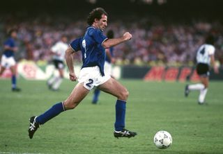 Franco Baresi on the ball for Italy against Argentina at the 1990 World Cup.