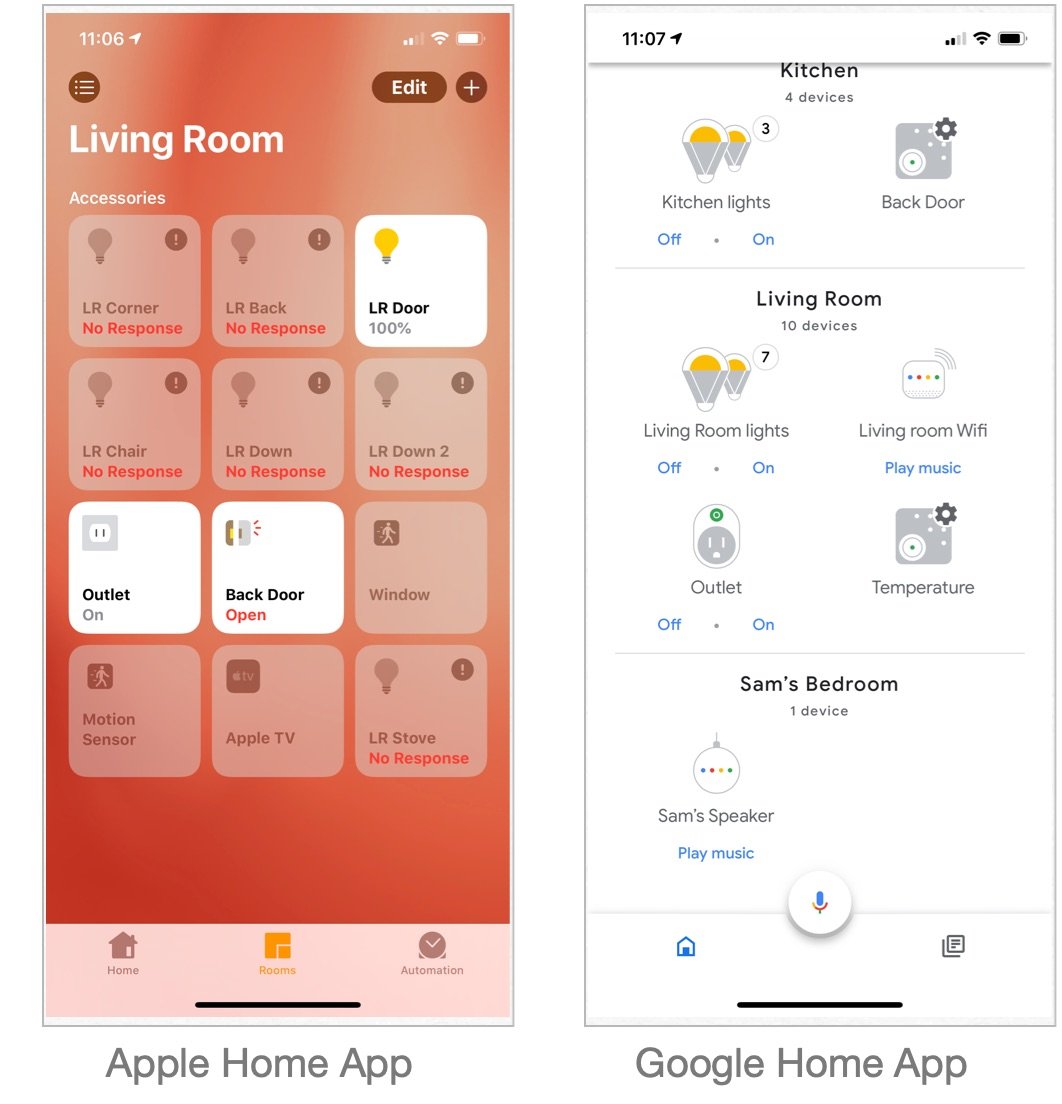 Apple Home vs Google Home app