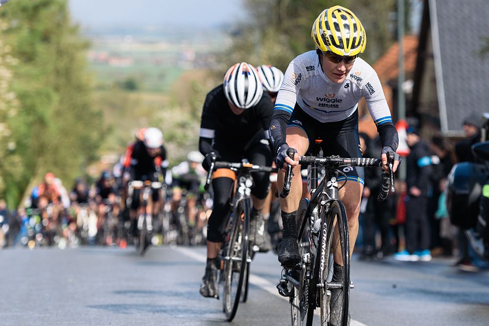 Emma Johansson leads the second time up Roderberg at Dwars door de Westhoek 2016