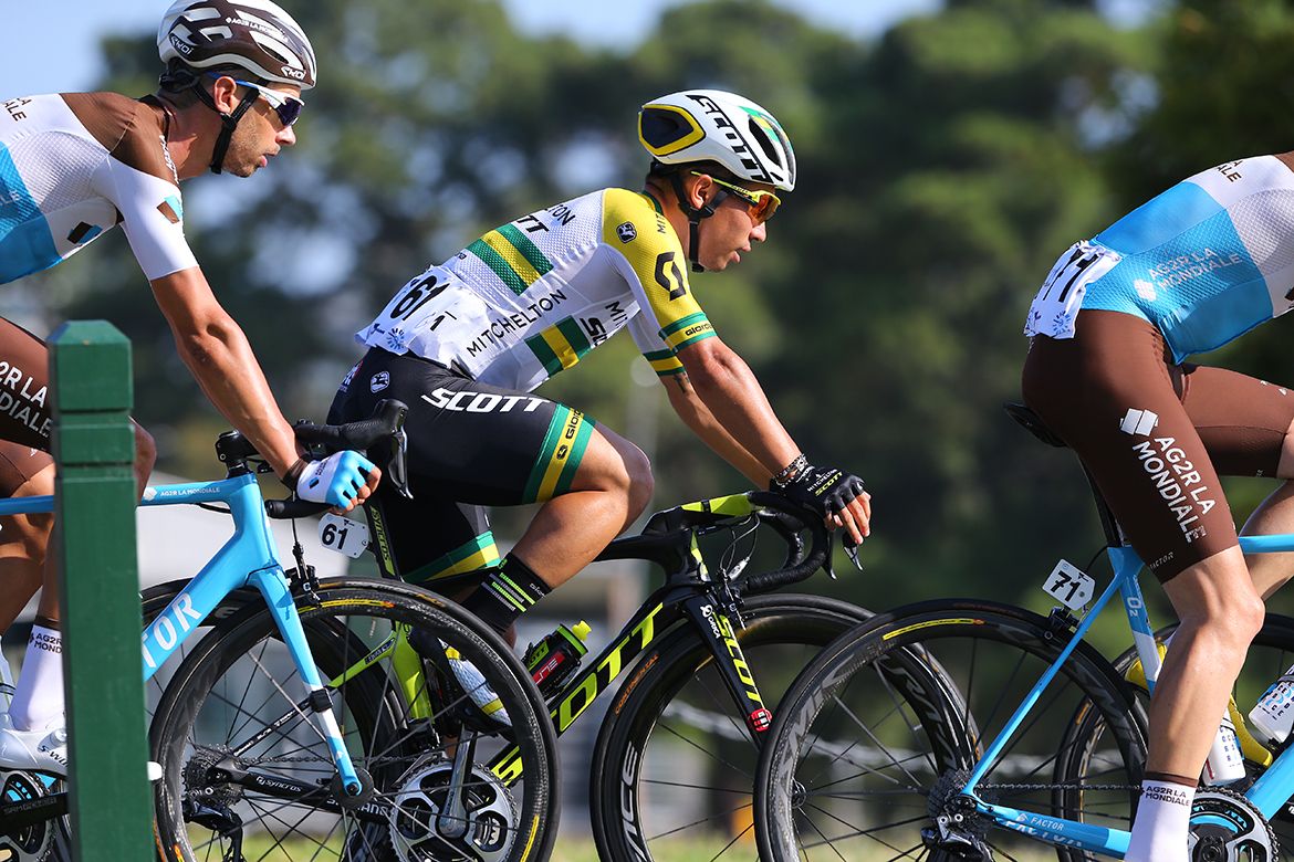 Caleb Ewan sits comfortably in the pack