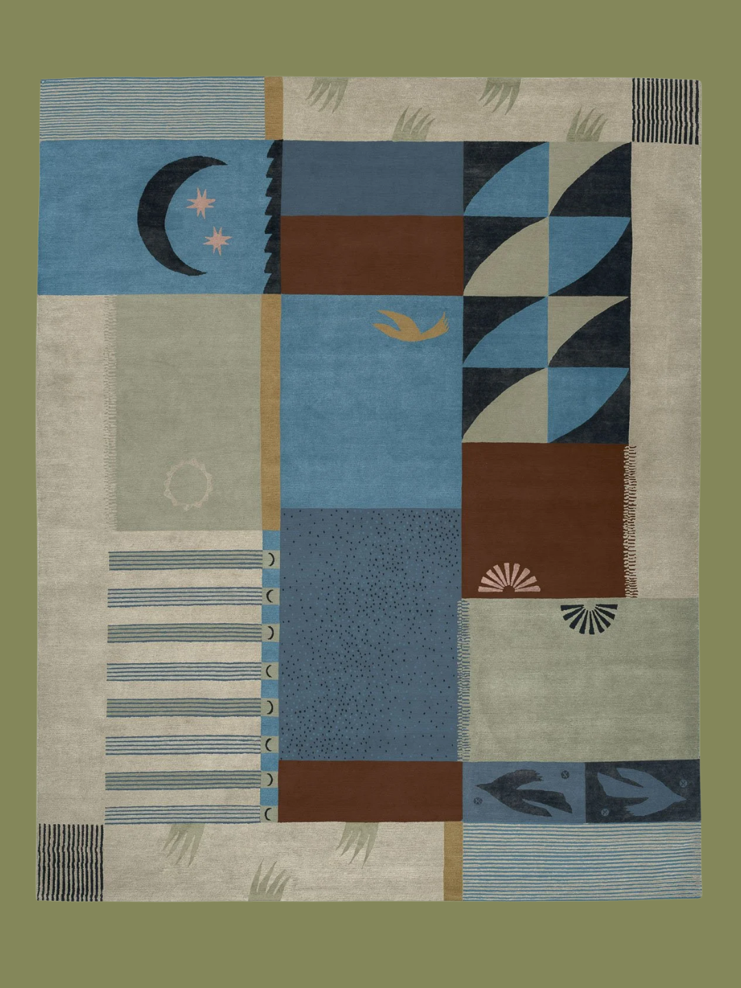 A patchwork-style hand knotted rug from A Rum Fellow