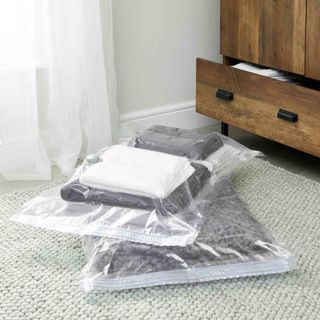clothes in vacuum packed bags
