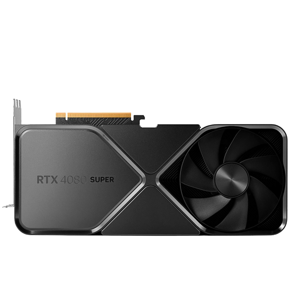 An Nvidia RTX 4080 Super graphics card against a while background