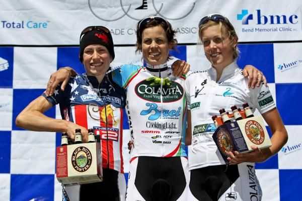 Today's women's podium with Cath Cheatly (Colavita-Baci) first, Marra Abbott (Peanut Butter &amp; Co) second and Rushlee Buchanan (Colavita-Baci) third.