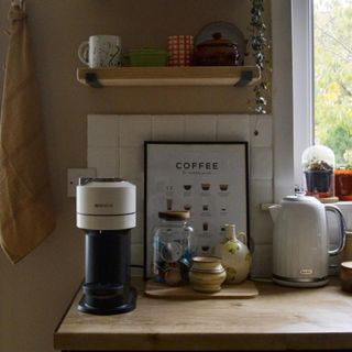 kitchen worktops with vinyl and coffee machine
