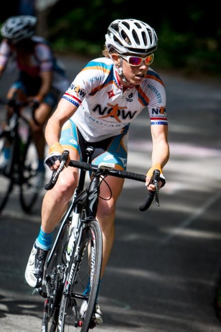 Alison Powers (NOW and Novartis) worked hard to stay at the front on the long climb.