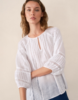 Linen Gauze Pintuck Boho Blouse | the White Company