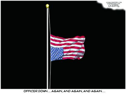 Editorial cartoon U.S. office down flag half mast