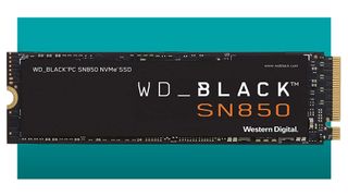 WD_Black SN850 SSD on a blue background.