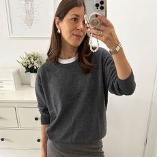 Woman in J.Crew sweater