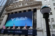 Bullish signage at the New York Stock Exchange during the crypto company's mid-August 2025 initial public offering