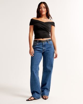 Jeans largo e largo de cintura baixa