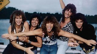 A still of the band Bon Jovi from Hulu documentary Thank You, Goodnight: The Bon Jovi Story.