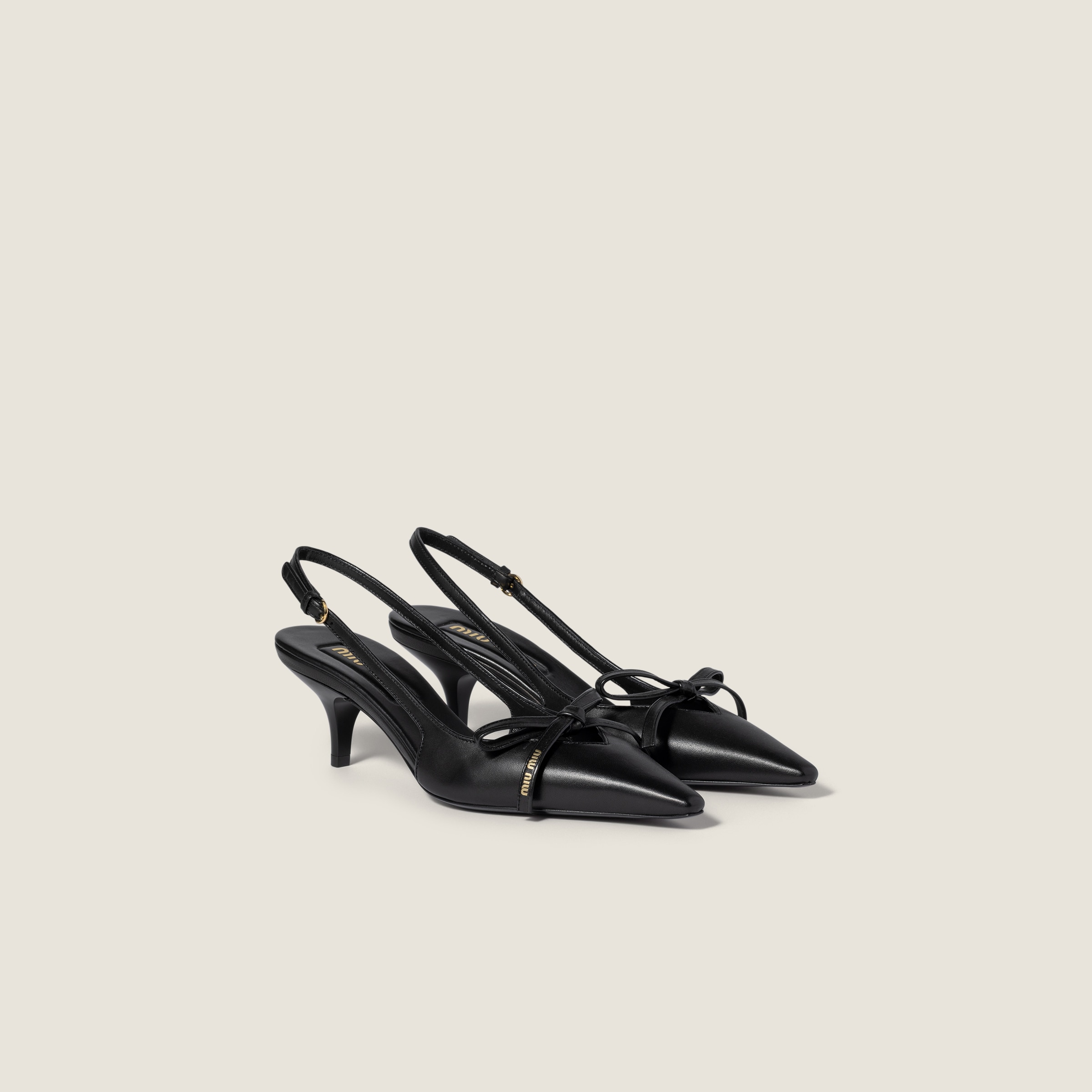 Leather Slingback Pumps With Bow