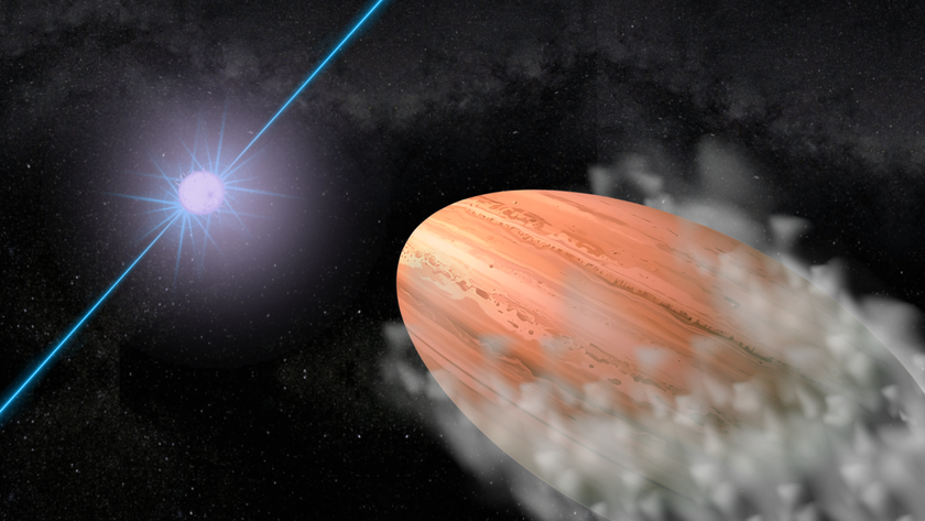 an illustration shows PSR J2322-2650b, a strange lemon-shaped exoplanet orbiting a pulsar