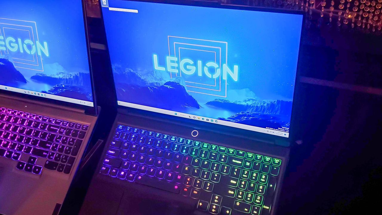 dark laptop opened with Legion logo